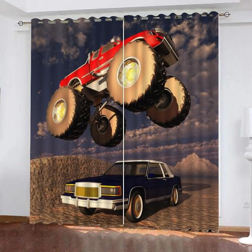 NODIII Gardinen Kinderzimmer 3D Auto Gedruckt Vorhang Blickdicht VorhäNge Hitzeschutz Verdunkelungsvorhang FüR Schlafzimmer Wohnzimmer Jungen MäDchen Vorhang 140X160cm Landschaft