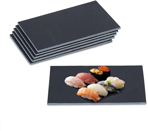 Relaxdays Schieferplatte 6er Set, 30 x 20 cm, Servieren von Käse & Desserts, Servierplatte zum Beschriften, anthrazit