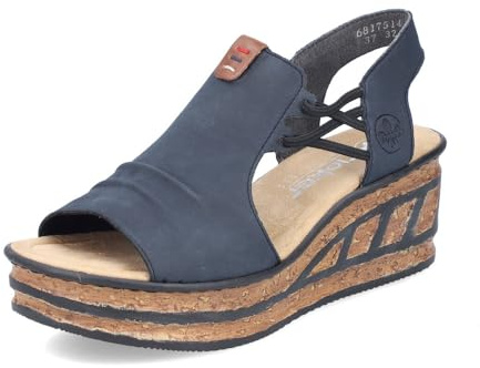 Rieker Damen Pantoletten 68175, Frauen Slipper,Gartenschuhe,Sommerschuhe,sommerclogs,Schlupfschuhe,schluepfschuhe,Slides,blau (14),37 EU / 4 UK