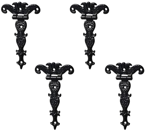 INCREWAY 4pcs Classic Decorative T-Strap Hinges, 3.2 inch Heavy Duty Zinc Alloy Antique Shed Door Hinges with Screws (Black)