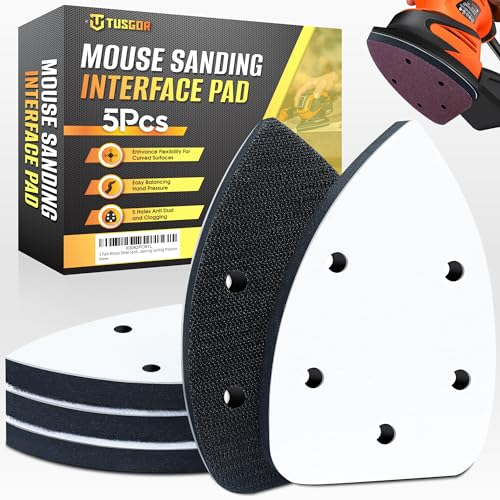 TUSGOR 5 Pack Triangle Sanding Pads - EVA Foam Interface with 5 Holes - Black, Compatible with Wood, Metal, Plastic