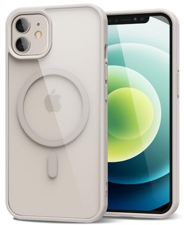 oakxco for iPhone 12/ iPhone 12 Pro Case Clear Magnetic Compatible with Magsafe, Thin Slim Transparent Non Yellowing, Hybrid Soft Silicone Bumper & Hard Plastic Protective Cover for Women, Beige