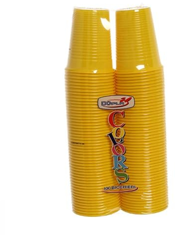 TEKHOME 100/200/500/1000 PEZZI BICCHIERI COLORATI COLORS DOPLA da bibita ideali per compleanni, feste, party, aperitivi (GIALLO, 100)