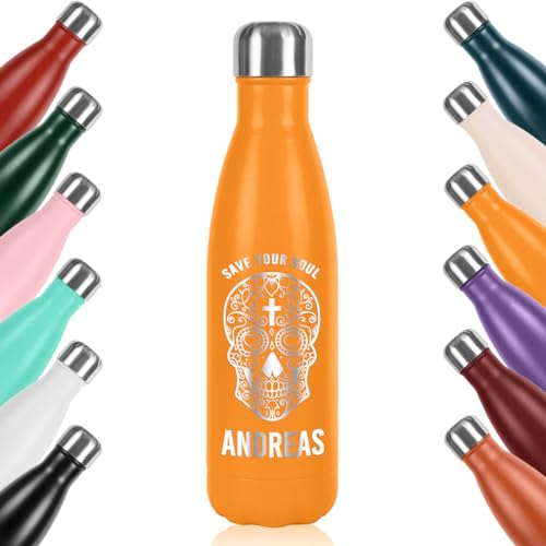 polar-effekt Edelstahl Trinkflasche 0,5 liter in Gelb mit Gravur - auslaufsicher und Kohlensäure geeignet - BPA-Frei