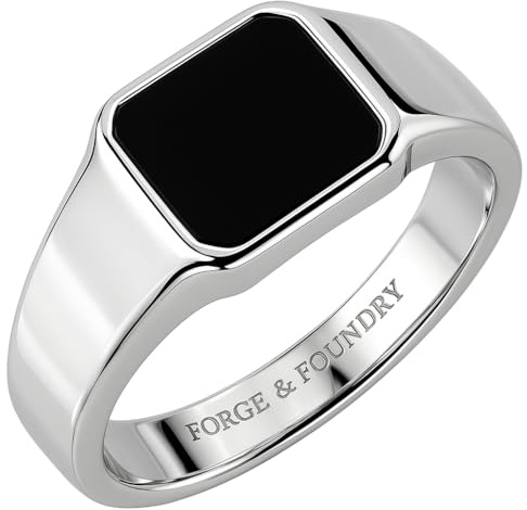 Forge & Foundry Herren-Siegelring aus Edelstahl und schwarzem Onyx, der Herrenring, V, Edelstahl, Onyx