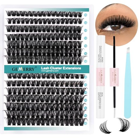 GEMERRY Extension Cils Kit Faux Cils 80D/100D Extension de Cils Bouquet Cils individuel Natural D Curl 10-18mm avec Colle et Scellements Applicateur Pince Kit Faux Cils(80D+100D-D-10-18mm-Set)