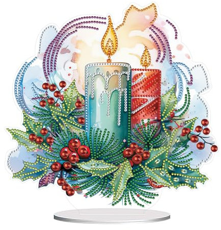 CXINLky DIY Diamond Painting Weihnachten Tisch Deko, 5D Diamant Painting Weihnachten Tischdeko, Diamant Malerei Stehend Kunst Set für Anfänger Hausgeschenk Deko-02-Weihnachtskerzen