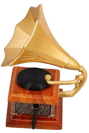 KOMBIUDA Mini Retro Phonograph Modell Vintage Puppenhaus Zubehör Resin Grammophon Deko Für Miniatur Craft Hochwertige Handarbeit Für Szenen Und Miniaturlandschaften