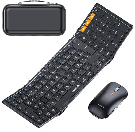 ProtoArc XKM01 Foldable Keyboard and Mouse, Full-Size Bluetooth Keyboard Foldable with Numeric Keypad, 2.4G + Dual Bluetooth Folding Keyboard QWERTZ Layout Windows/Mac/Android, Black