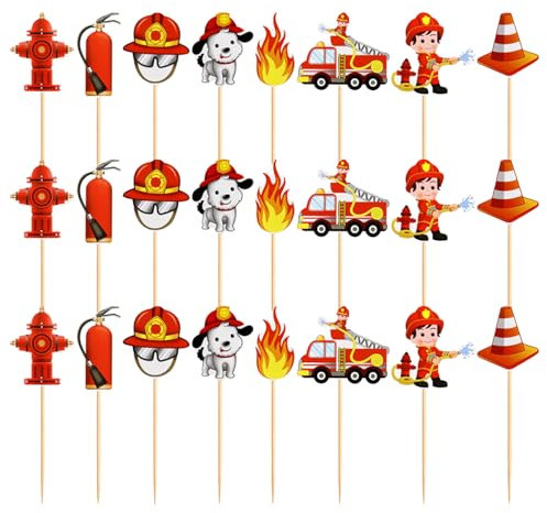 24 Stück Feuerwehr Deko Kindergeburtstag,Tortendeko Feuerwehr,Kuchen Geburtstag Feuerwehrmann Sam,Dekorationen Feuerwehrauto Fireman,Geburtstagsdeko Tischdekoration,Feuerwehrmann-Kuchenaufsätze