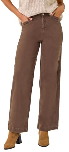 Roman Originals Wide Leg Jeans for Women UK Ladies Denim Trousers Palazzo Pants Jeggings Stretchy Cotton Summer Winter Smart Office Work Party Flattering Bottoms - Chocolate - Size 16