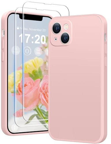 HuwaiH 3 in 1 Hülle für iPhone 13 mini, mit 2 Stück 9H 0.33mm Panzerglas, Upgraded Kameraschutz, Kratzfeste Stoßfeste Handyhülle für iPhone 13 mini(Rosa)