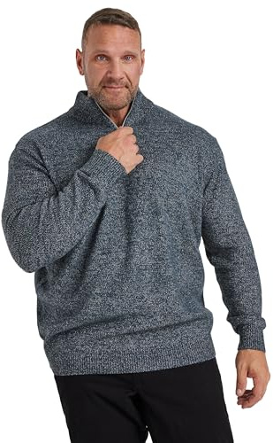 BadRhino Big & Tall Marl Quarter Zip Knitted Jumper - Men's - Plus Size Curve Blue