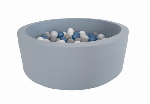 Monio for Kids Runder Trockener Bällebad für Babys & Kinder Bällepool mit 200 Bällen Schmutzigem Blau 30x90 cm Baumwollstrickware Waschbarer Bezug Kinderzimmer