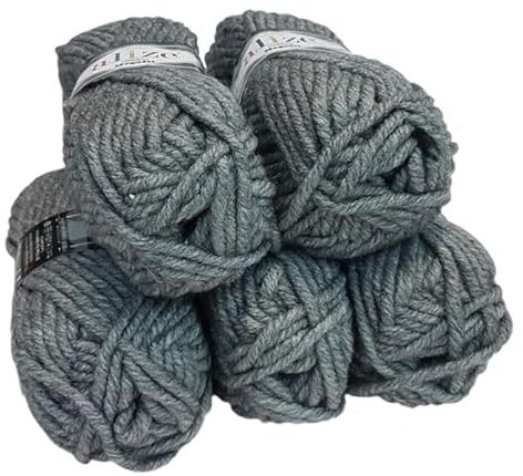 Ilkadim Export Superlana Megafil 5 x 100 gramm Super Dicke Wolle Megafil zum Stricken und Häkeln 500 gramm Paket (grau 21)