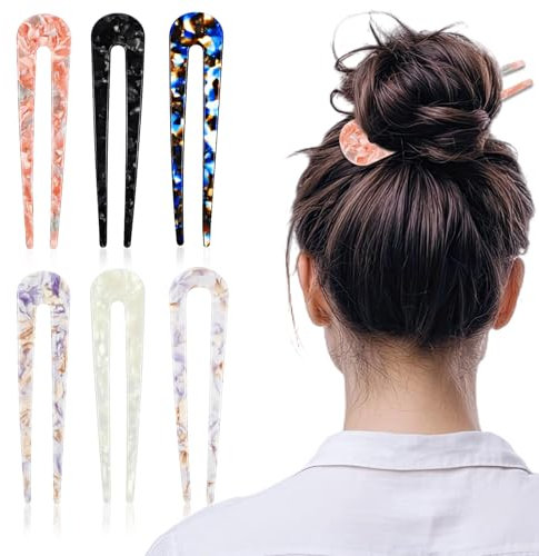 Tyqour 6 Pieces U Shaped French Pin French Hair Pins for Thick Fine Hair Fork Hair Hair U Pins for Hair Bun Hair Fork for Women Girls Hairstyles Accessories