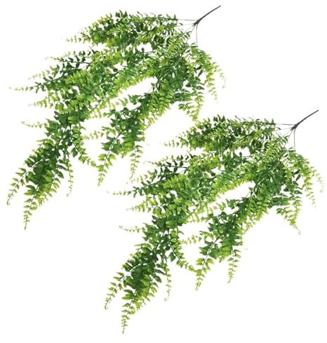 WENH 1 stücke 80cm Persischer Farn Blätter Reben Zimmer Dekor Hängen Künstliche Pflanze Kunststoff Blatt Gras Hochzeit Party Wand Balkon Dekoration(GREEN-2PC)