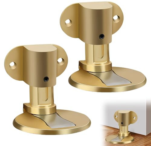 JAONLD 2 Piezas Tope Puerta Magnetico Adhesivo Invisible Tapón Magnético para Puerta Topes para Puertas Metálico Autoadhesivo o Perforado para Uso en Varias Puertas y Pisos (Oro)