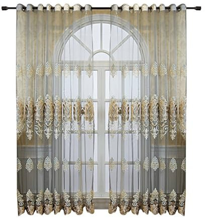 Wycian Flächenvorhang Vintage Gardinen Grau Braun Voile 2er Pack mit Vintage-Blumenmuster H160 x B102 cm (2er Pack) Garne