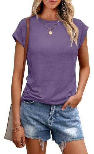 Cuptacc Tank Top Damen Sommer Rundhals Oberteile Damen Elegant Tops Cute Tshirt Basic Business Tshirt Bluse Purple Mittel M 38-40
