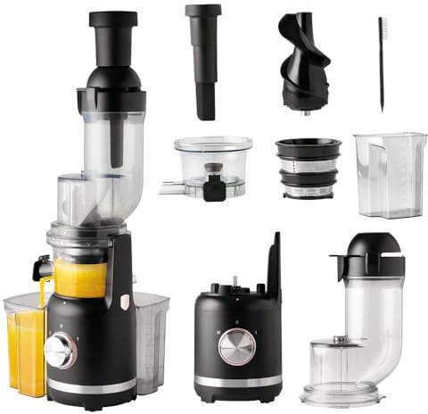 Berlinger Haus Exprimidor de tornillos, exprimidor lento en negro y oro rosa, motor de 300 W con tecnología silenciosa, depósito de zumo de 800 ml y depósito de orujo de 1000 ml, filtro de acero