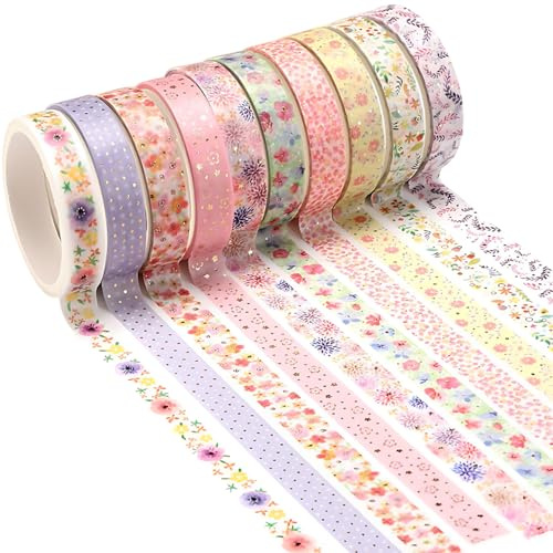 QttvbTna Niedliche Farbe Klebeband-Set Dekorative, 10 Rolls 2 m x 8 mm Tapes, Kinder Klebeband für Handwerk, Journal, Scrapbook, Weekly Schedule, DIY Art
