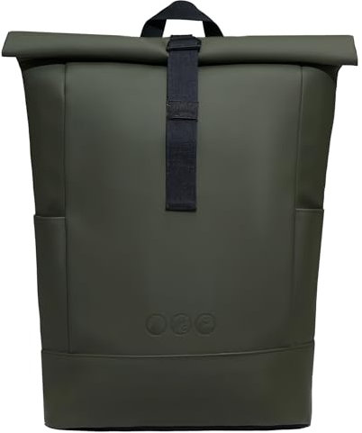 Rolltop Rucksack HOLU groß aus recyceltem Material Laptop-Fach und Trolley-Fix für Damen und Herren, ideal als Handgepäck oder Tagesrucksack wasserabweisend