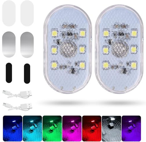 Fußraumbeleuchtung Auto, 2 Stück Kabellose LED Lichter Auto, LED Fußraumbeleuchtung, Innenraumbeleuchtung, Ambientebeleuchtung Kabellos, Berühr den Schalter, Wiederaufladbaren(7 Farben)