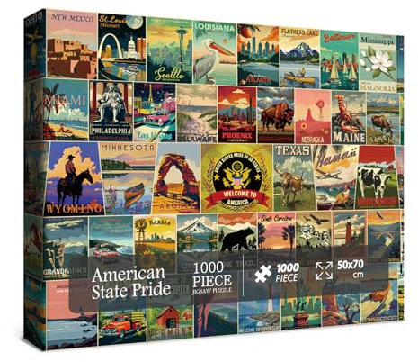 BBOLDIN Vintage United States Pride Puzzles for Adults 1000 Pieces, American Travel Landmarks Landscape Jigsaw Puzzles, Pretty Nature Alaska Arizona Scenic Puzzle