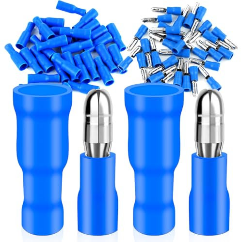 60 x Kabelschuhe Set 1,5-2,5 mm² Rundstecker und Rundsteckverbinder blau Quetschverbinder FRD&MPD Bullet Stoßverbinder Kabel-Verbinder aus Messing verzinnt