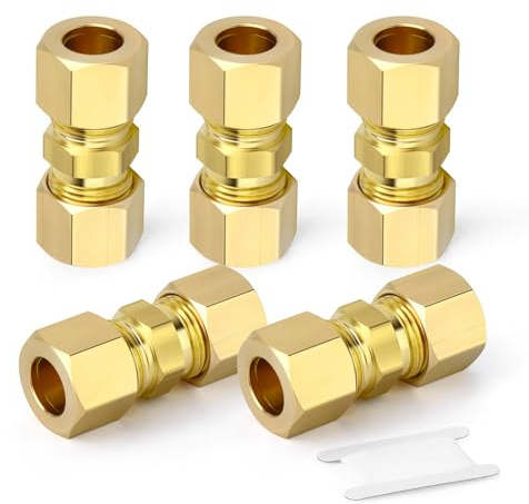TAILONZ PNEUMATIC 5 Pcs Raccord à compression en laiton, 6mm Raccord droit Union double, Connecteur à double bague pour tubes en cuivre, plastique et aluminium