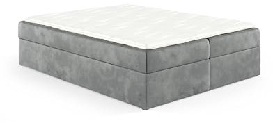 Sofello Boxspringbett Liam ohne Kopfstütze 120 x 200cm 2X Bettkasten Topper 5cm Gratis Beige Velour ohne Beine Schlaffläche + 3 cm: 123/143/163/183/203 cm (Riviera 91 - grau, 120x200)