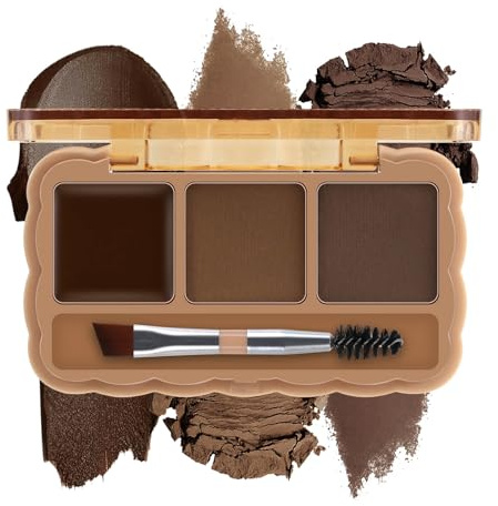 Boobeen Augenbrauenpalette, 3 Farben Brauenpuder-Kit, Augenbrauenpomade mit doppeltem Pinselende, lang anhaltendes Augen-Makeup-Kit, Augenbrauen formen und definieren, für Anfänger