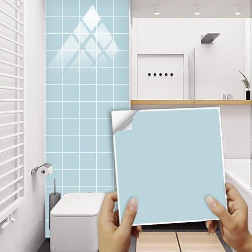 Hixingo Piastrelle Adesive Cucina Bagno Tinta Unita 20 Pezzi Mattonelle Adesive Cucina Piastrelle Bagno Adesivi PVC Pannelli Decorativi per Mobili e Pareti (Acqua,20x20cm)