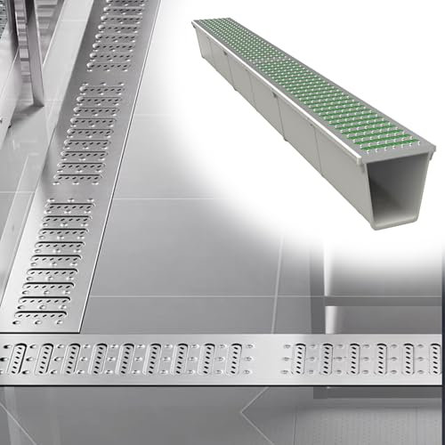 HDZNDH Entwässerungsrinne Set,hofablauf,regenrinne,Schlitzrinne,Terrassenrinne,mit Abnehmbarem Gitter,für Hof, Garten, Hof, Terrasse