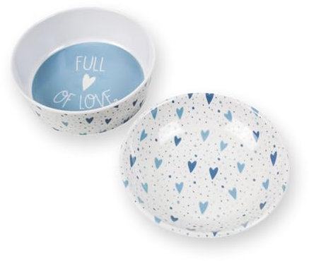 Blue Hearts Melamine Plastic Pet Saucer & Small Bowl Set - Cat Feeding Gift