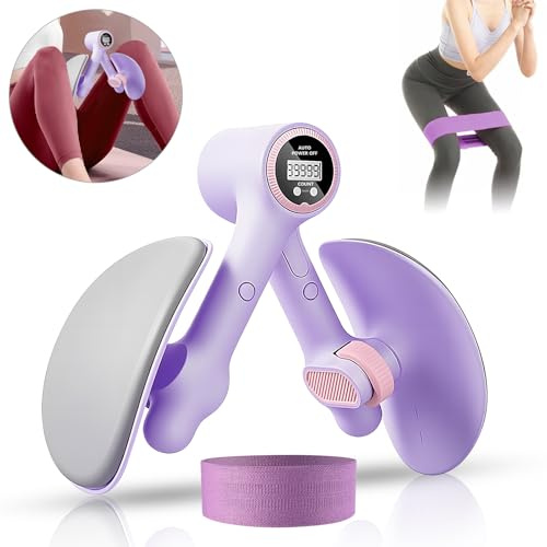 Oberschenkeltrainer, Beckenbodentrainer Für Frau, Beckenboden Trainer Damen, Trainingsgerät Für Weibliches Gesäß, Oberschenkel Beckenboden mit Widerstandsband für Zuhause Damen Herren(Lila)