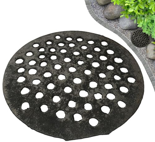 Tapa de pozo de hierro fundido, rejilla de 18 cm, de hierro fundido, rejilla de desagüe para garaje y baño, para baño, balcón, jardín, terraza, patio, césped