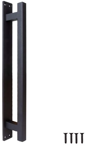 ATTAS Schiebetürgriff Stahl Schwarz 30 cm | Quadratrohr 15mm | Scheunentor Griff für Innen & Außen, ergonomischer Handgriff für Holztüren & Schranktüren, inkl. Schrauben