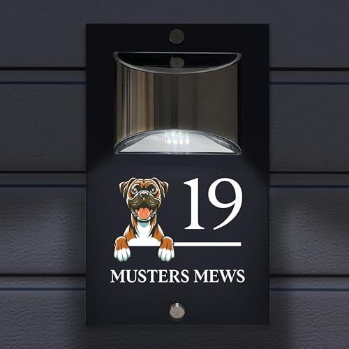 Personalized LED Solar House Number Plate with Dog, Waterproof UV Printing Outdoor Address Plate, Luminous House Number with Installation Screws or Adhesive for Garden Door (Style 3)
