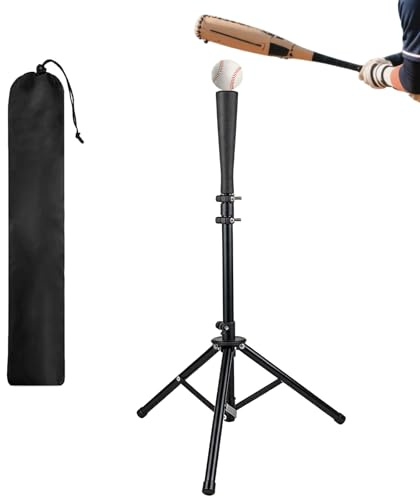 BRGD Schwarz Höhenverstellbares Baseball Schlag T-Stück, Gummi Baseball Tee mit Stabilem Stativ für Gerichte, Stadien, Spielplätze, Höfe, Parks, H: 72 bis 121 cm