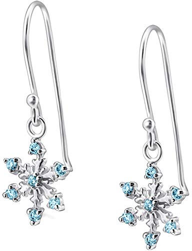 EYS JEWELRY Ohrhänger Damen Schneeflocke Weihnachts-Sterne X-mas 925 Sterling Silber Zirkonia blau Damen-Ohrringe