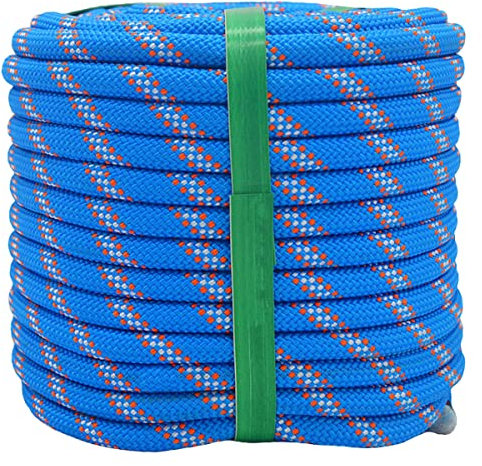 YUZENET Corda intrecciata in poliestere per arboricoltori (0,9 x 30,5 m), ad alta resistenza, per arrampicata, escursionismo, campeggio, altalena, blu/arancione/bianco