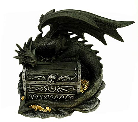 Kremers Schatzkiste XXL Spardose Drachenwächter 21 cm aus Polyresin Sparschwein Drache bewacht Schatzkiste Dragon Figur Sparkasse Sparbüchse groß Geld Sparen