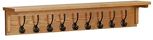 vidaXL Eichenholz Massiv Wandgarderobe mit 9 Haken Kleiderhaken Flurgarderobe Hakenleiste Garderobenleiste Wandhaken Garderobenhaken 90x16x16cm