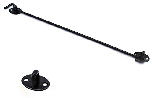 16 Inch Stainless Steel Black Cabin Hook Latches and Eye Hooks, Cabinet Door Hooks Window Hooks, Open Garden Gate Locks, Door Window Locks Bolts with Mounting Screws, 1 Pcs.