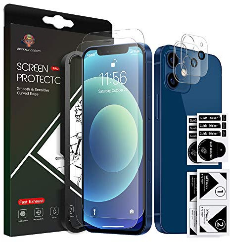 [4 Pack] 2 X Screen Protector for iPhone 12 with 2 X Camera Lens Protector- Genuine Tempered Glass - Edge to Edge Full Coverage - Premium Quality Screen Guard Cover with Frame (For iPhone 12)