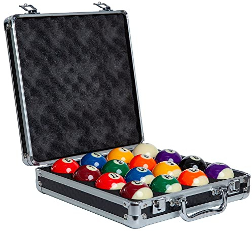 Imperium Style Billard-Set mit Billardkugeln, reguläre Größe, 17-teiliges professionelles Pool-Set mit Queue-Ball und elegantem schwarzen und silberfarbenem Gehäuse, mehrfarbig, 28 x 27.9 cm