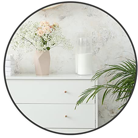 ANYHI Wandspiegel mit schwarzem Rahmen, 60 cm runder Spiegel für Badezimmer, Eingangsbereich, Wohnzimmer
