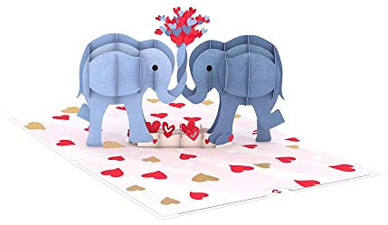 Lovepop® 3D Pop-Up Karte Liebes Elefanten Liebeskarte zum Valentinstag, Jahrestag, Hochzeitstag love elephants | inkl. Umschlag & Versteckfach für Geld & Gutscheine
